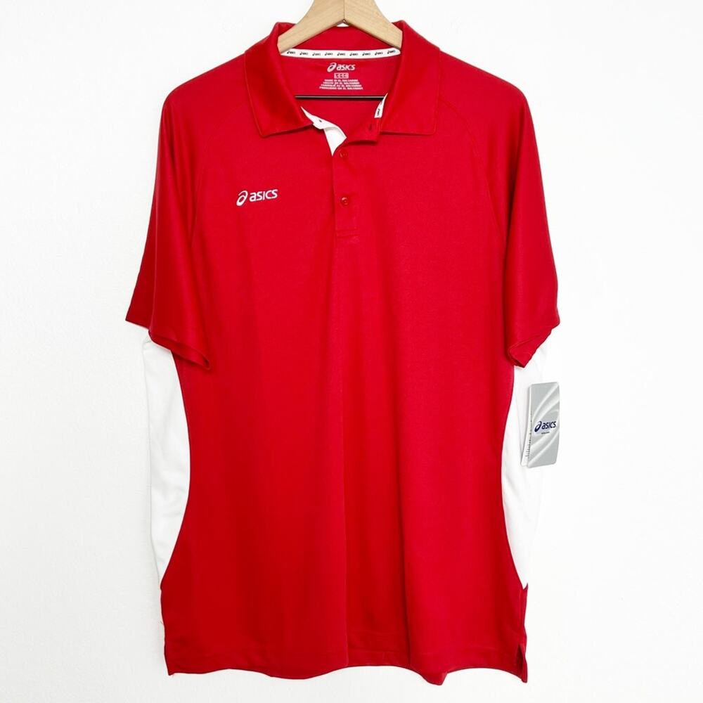 ASICS RED WHITE MEN SHORT SLEEVE POLO SHIRT SIZE LARGE BRAND NEW 100% POLYESTER